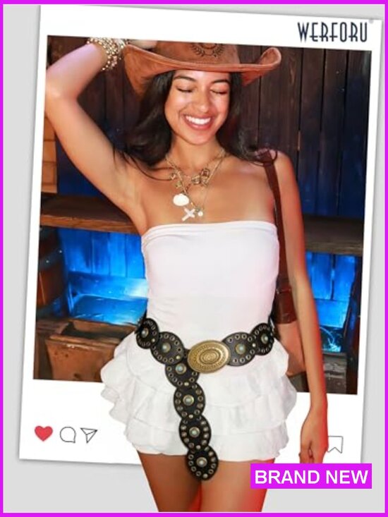 Western Belt Wide Disc Concho Leather Boho Cowgirl Country Belt for Women main image 6